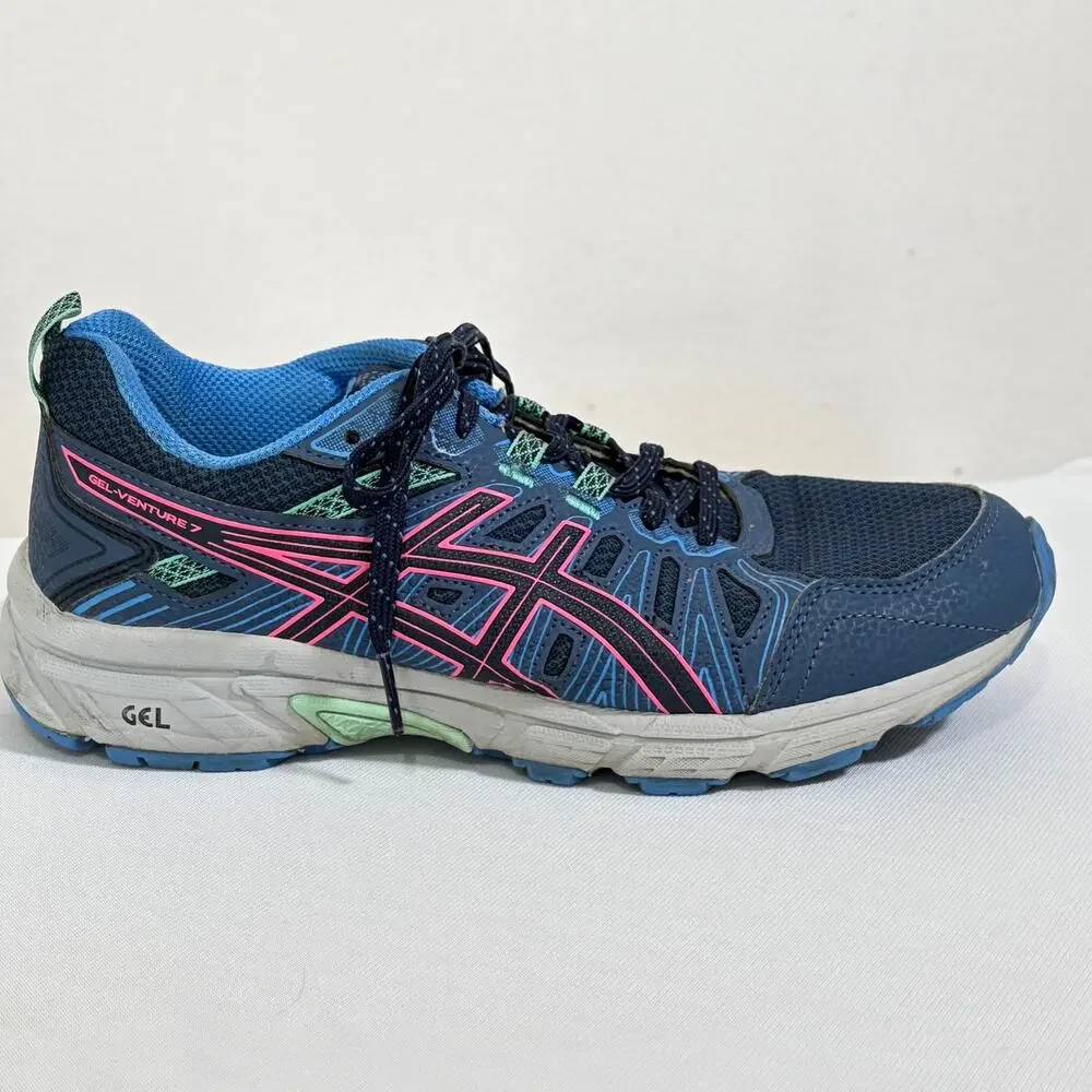 Asics Running Shoes Womens 8 GEL-VENTURE 7 Blue Comfort Low Top Trainer Sneakers